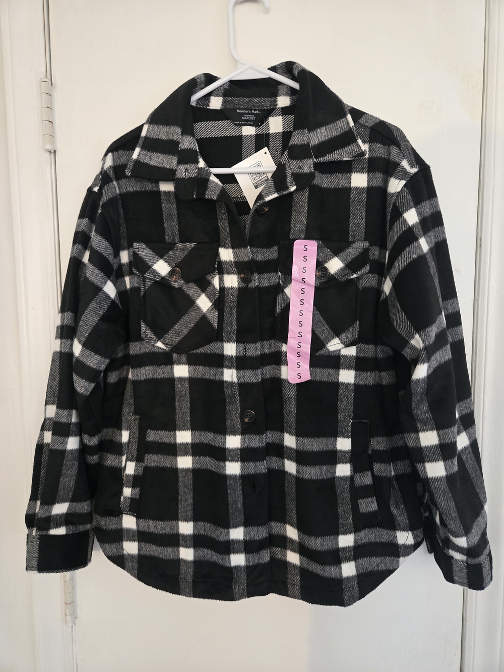 Wonder Nation Black & White Plaid Button-Front Shirt Jacket - Kids